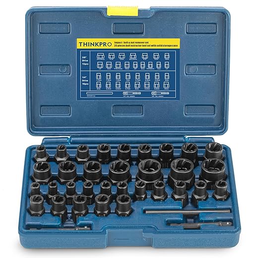 Thinkpro Bolt Extractor Kit,35PCS Bolt Extractor Socket Set,Impact Bolt & Nut Remover,Easy Out Bolt Removal Tool for Removing Damaged, Frozen, Rusted, Rounded-Off Bolts, Nuts & Screws