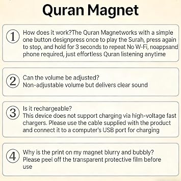 Mason Life Islamic Gifts Fridge Magnet, Preloaded Surah Audio Player with Islamic Recitations, Dome of the Rock, USB-C Rechargeable, Ramadan & Eid Gifts