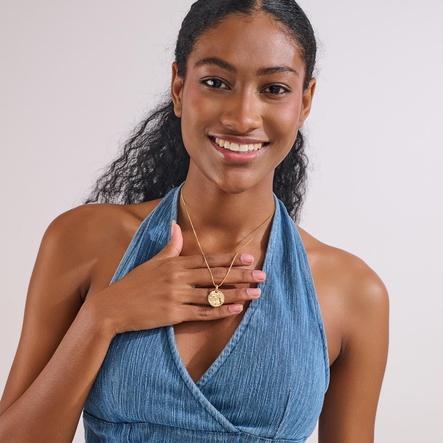 Big Disc Square Pendant Necklaces for Women,Geometric Pendant Chain Necklace Cute Dainty Tag Necklaces for Women Trendy Simple Womens Jewelry - Image 3