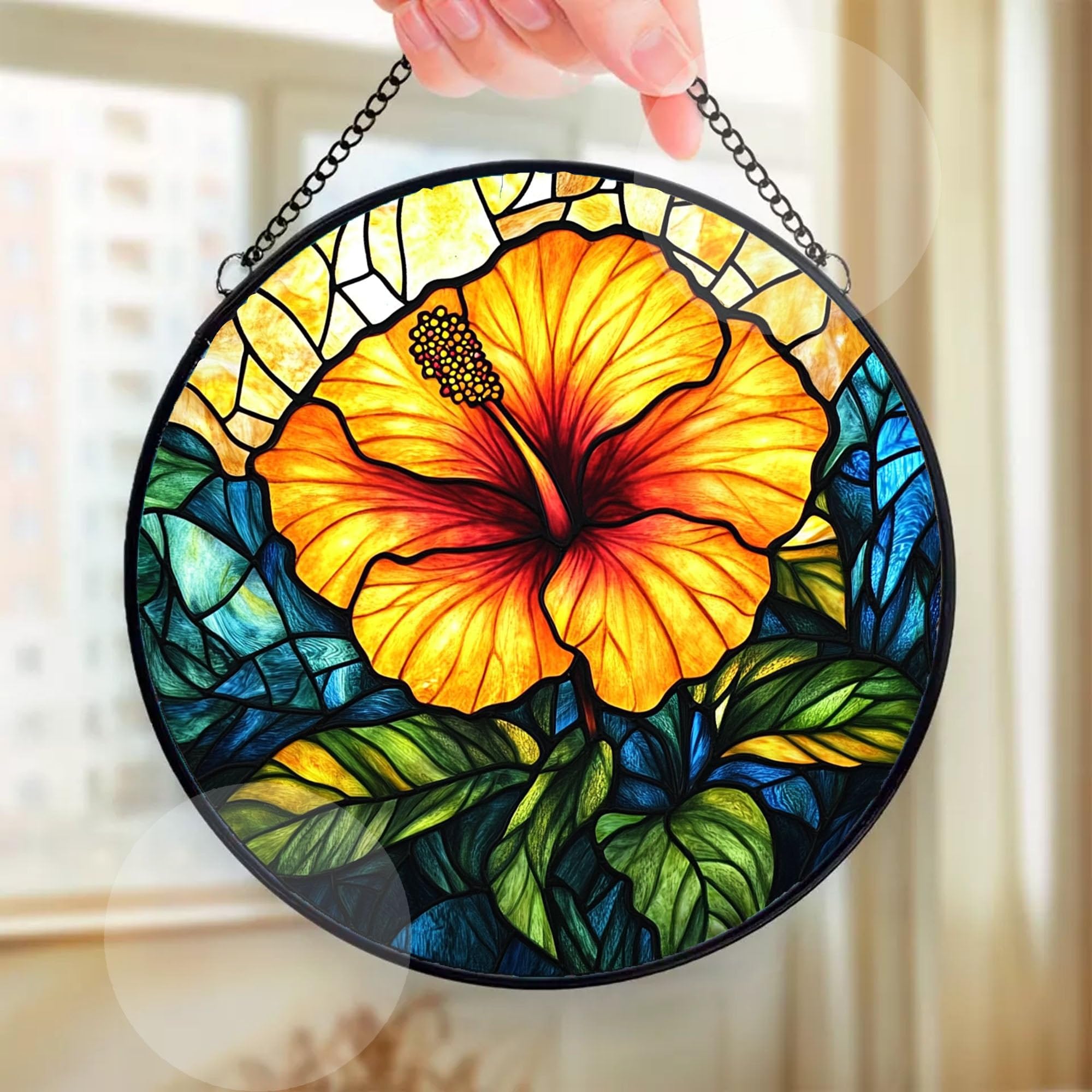 Amazon.com: Hibiscus Flower Stained Glass Window Hanging,7.9
