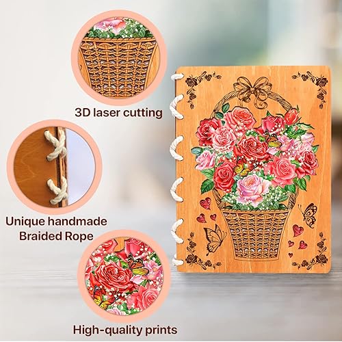 Miniatura 5 de DEPLEE Rose Basket - Tarjetas de madera de 6 x 8 pulgadas, tarjeta de aniversario para ella con diseño romántico de tarjeta de madera, tarjeta de