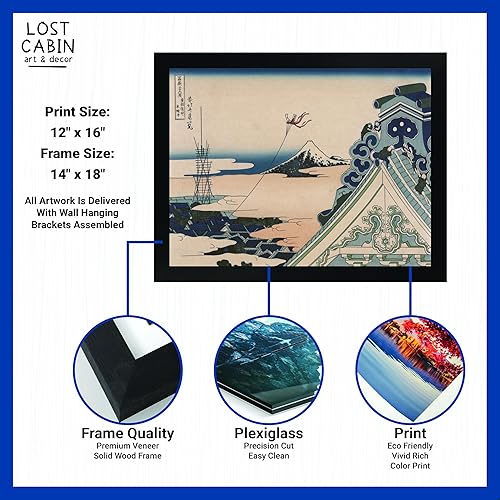 Miniatura 2 de Lost Cabin Asakusa Honganji Temple por Katsushika Hokusai  Impresión en marco plano negro  Reproducción de pintura de obras de arte finas  Regalo de