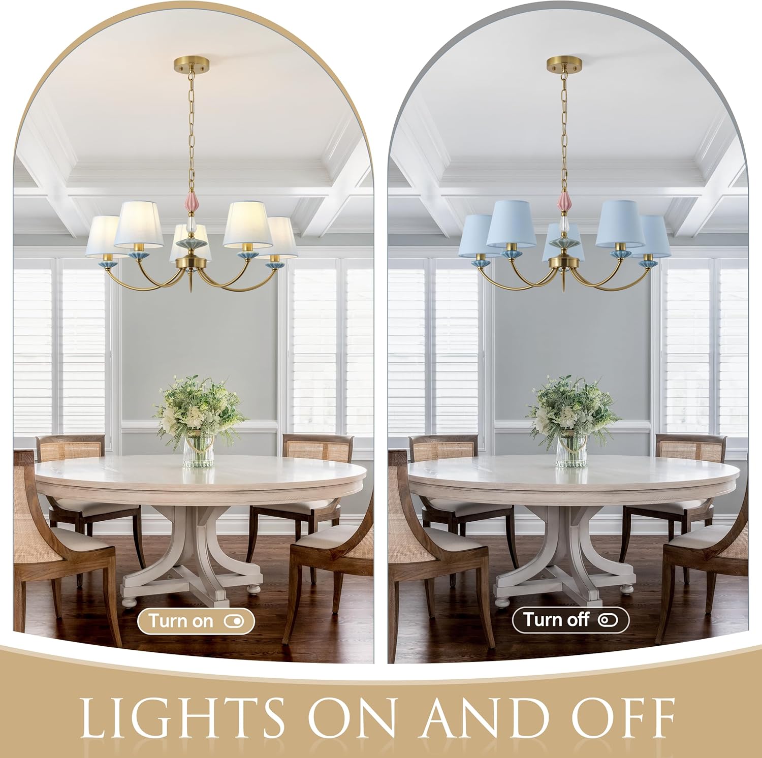 Blue Chandelier for Bedroom Light Fixture, Brushed Gold Art Deco Chandelier with Fabric Shade,Antique Modern Chandeliers paired with Ceramic for Girls Bedroom，Living Room，Dining Room