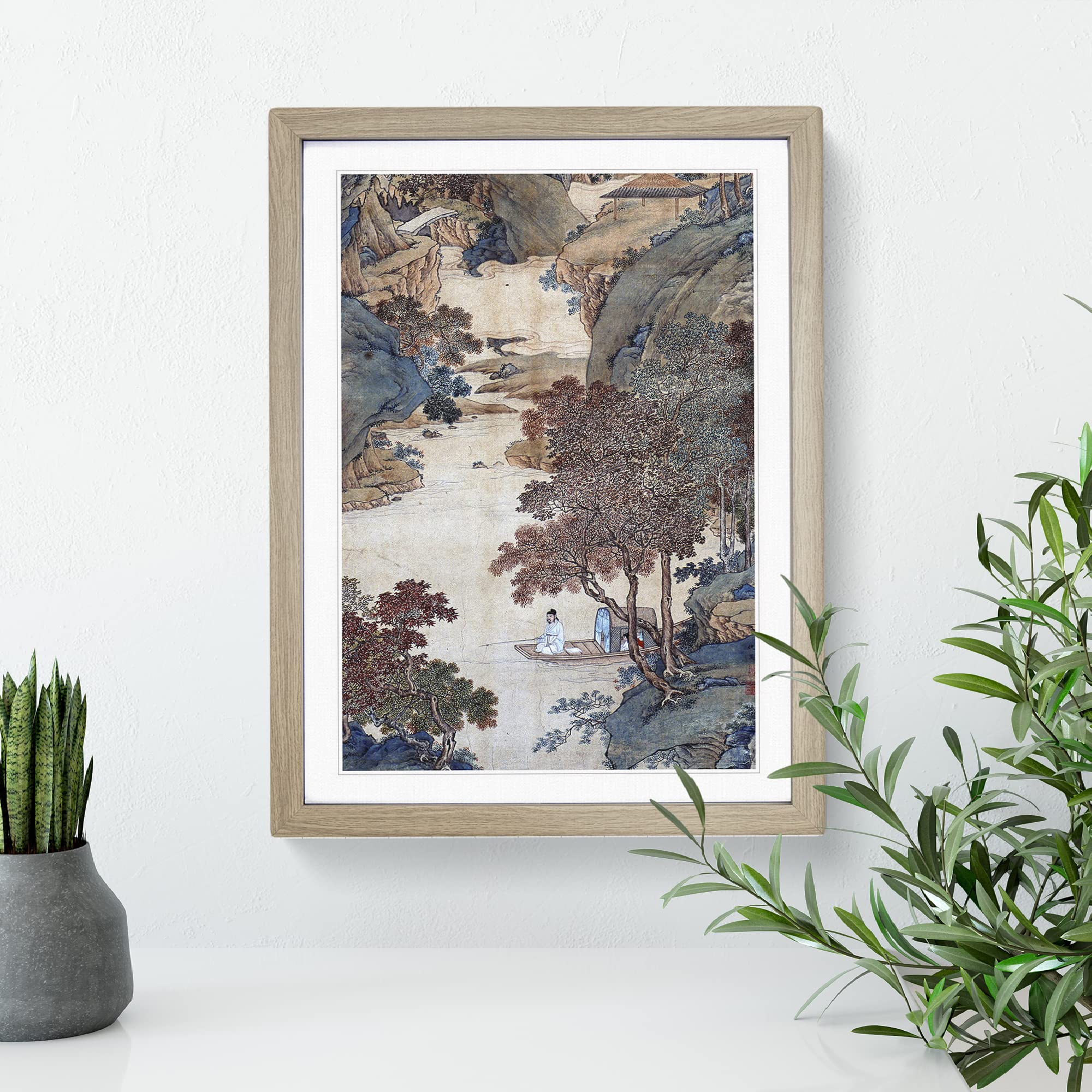 Fishing Under Gum Trees By Qiu Ying Asian Japanese Framed Wall Art Print - Image 2