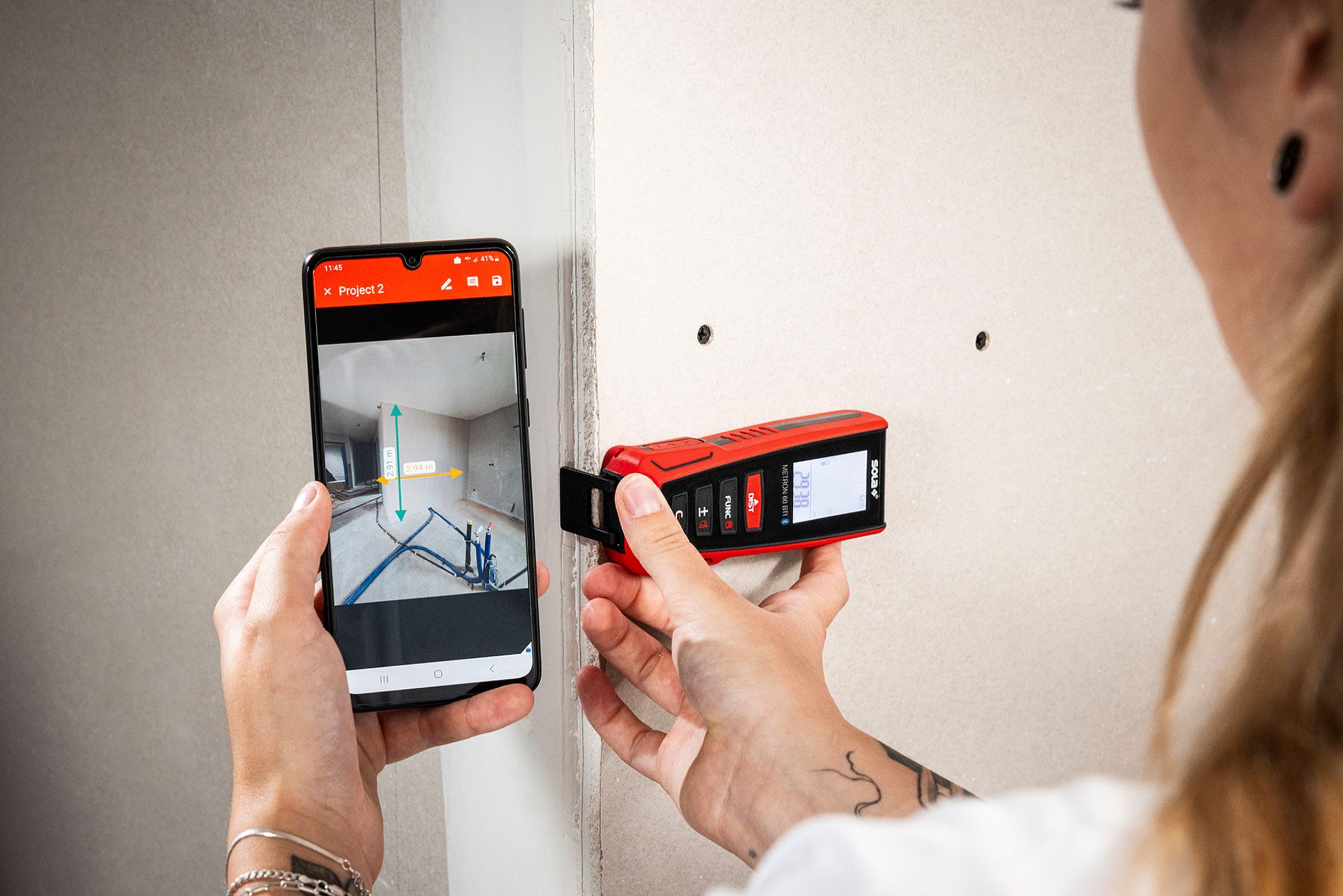 SOLA METRON BT - Laser Entfernungsmesser 30m, 60m, 80m, 120m – Distanzmesser Laser mit Bluetooth Datentransfer - Laser Messgerät mit umfangreichen Messfunktionen