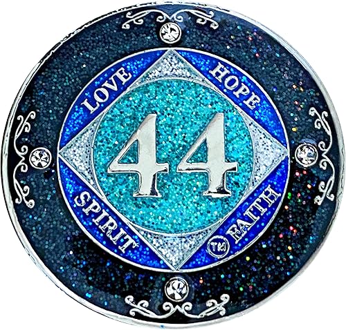 Miniatura 9 de NA 14 años de cristal y medallón de purpurina, moneda chapada en color plateado, arco iris negro, purpurina azul y cuatro cristales transparentes,