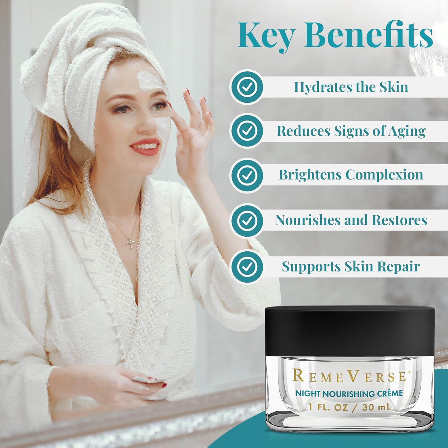 RemeVerse Night Nourishing Crème - Skin-Renewing Face Moisturizer for Women & Men, Hydrating Formula with Hyaluronic Acid, Peptides, Collagen & Glycerin for All Skin Types - Nourishing Facial Cream