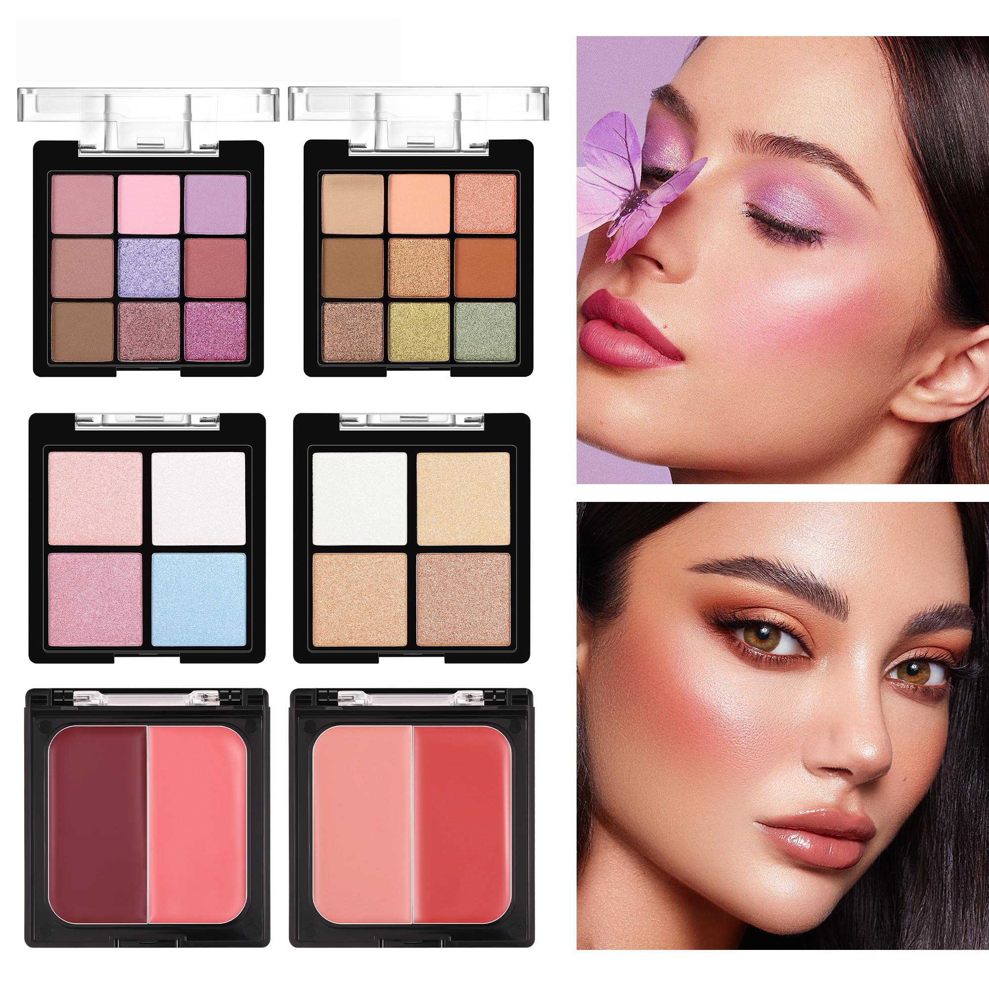 Multifunction Makeup Palette, 9 Eyeshadows, Peach Blush Shades & Shimmery Highlighters - Image 3
