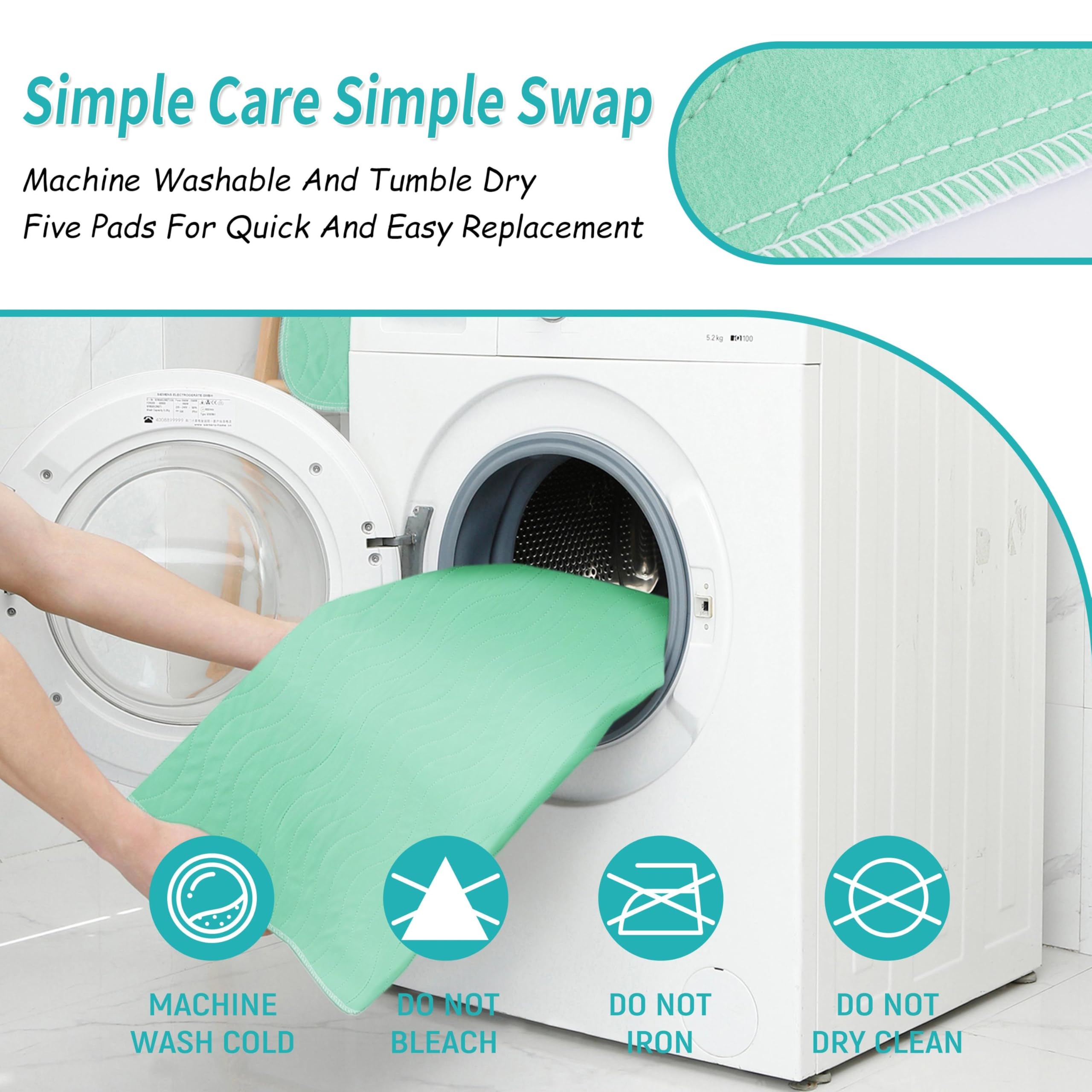 Lot de 4 draps lavables et imperméables pour incontinence, vert, 91 x 97 cm | Tapis de protection réutilisable pour adultes, enfants, personnes âgées, animaux domestiques, etc