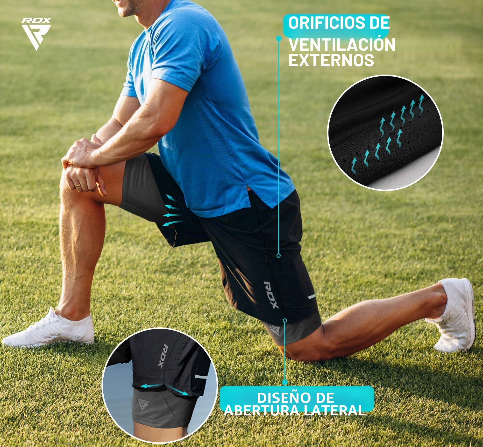 RDX Pantalones Cortos para Correr Hombre, Corto Deporte Compresión Transpirable con 2 Cremallera y 2 Bolsillos para Teléfono, De Secado Rápido Gym Verano Shorts para Entrenamiento, Trotar, Ciclismo