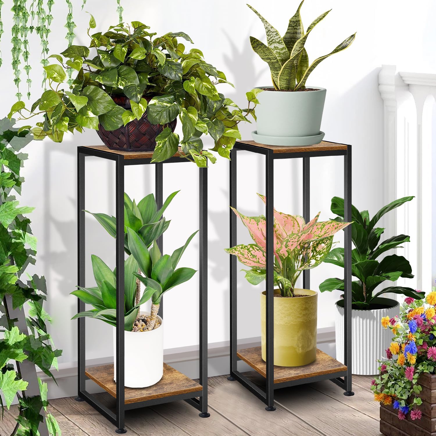 2-Pcak Plant Stand Indoor, 31.5'' Tall Wood Plant Stands Heavy Duty image 2