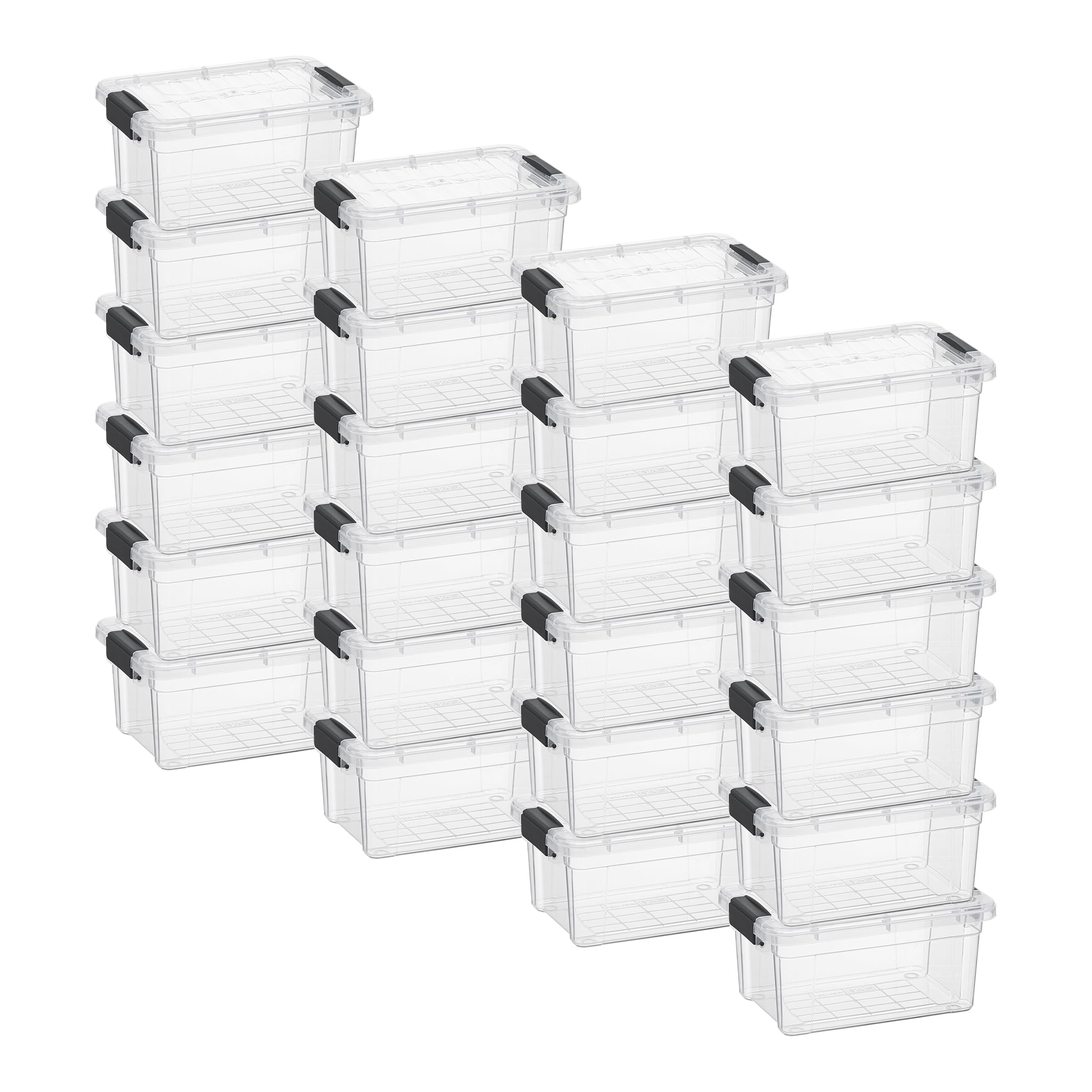Superio 1.05 Quart Mini Clear Plastic Storage Container with Lid, Stackable Small Organizer Box for Crayons, Art Supplies, Beads, Sewing, Stationery &amp; Food Storage, 24 Pack