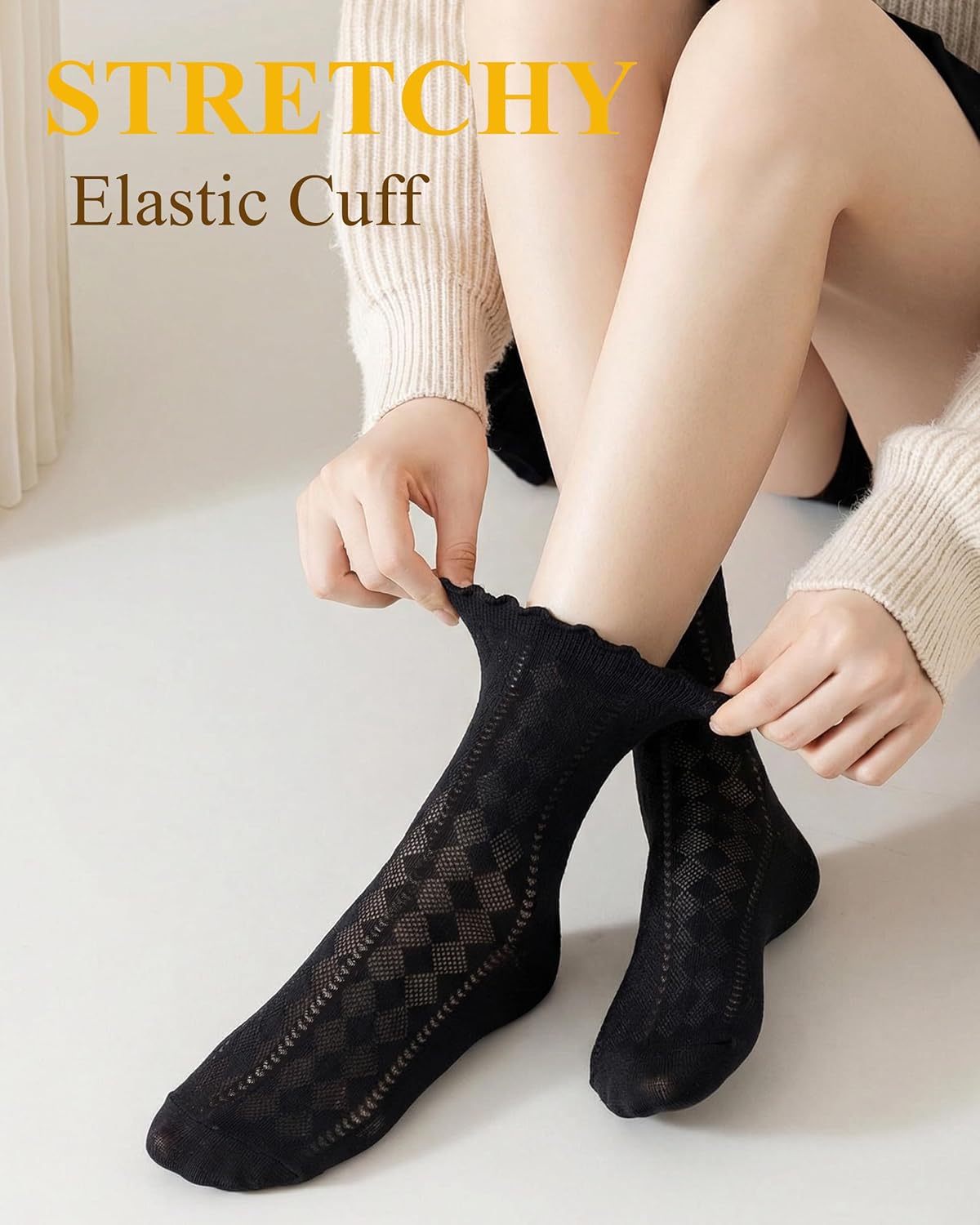 Women's Ruffle Socks Casual Lace Cotton Crew Thin Black Frilly Cute Ankle Socks for Women 6 Pairs - Image 5