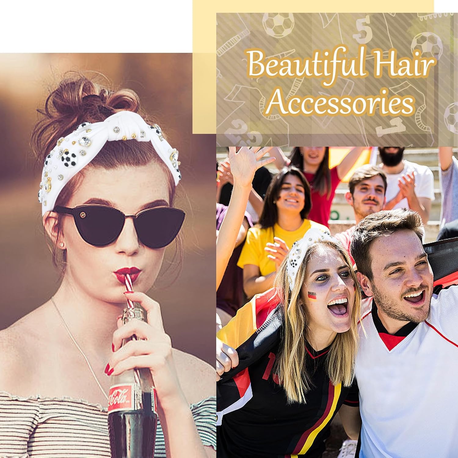 Casoty White Soccer Headband for Women, Sports Knot Hairbands, Non Slip Soccer Knotted Headband for Women Girls, Game Day Sports Hair Accessories for Daily Wear - Image 3