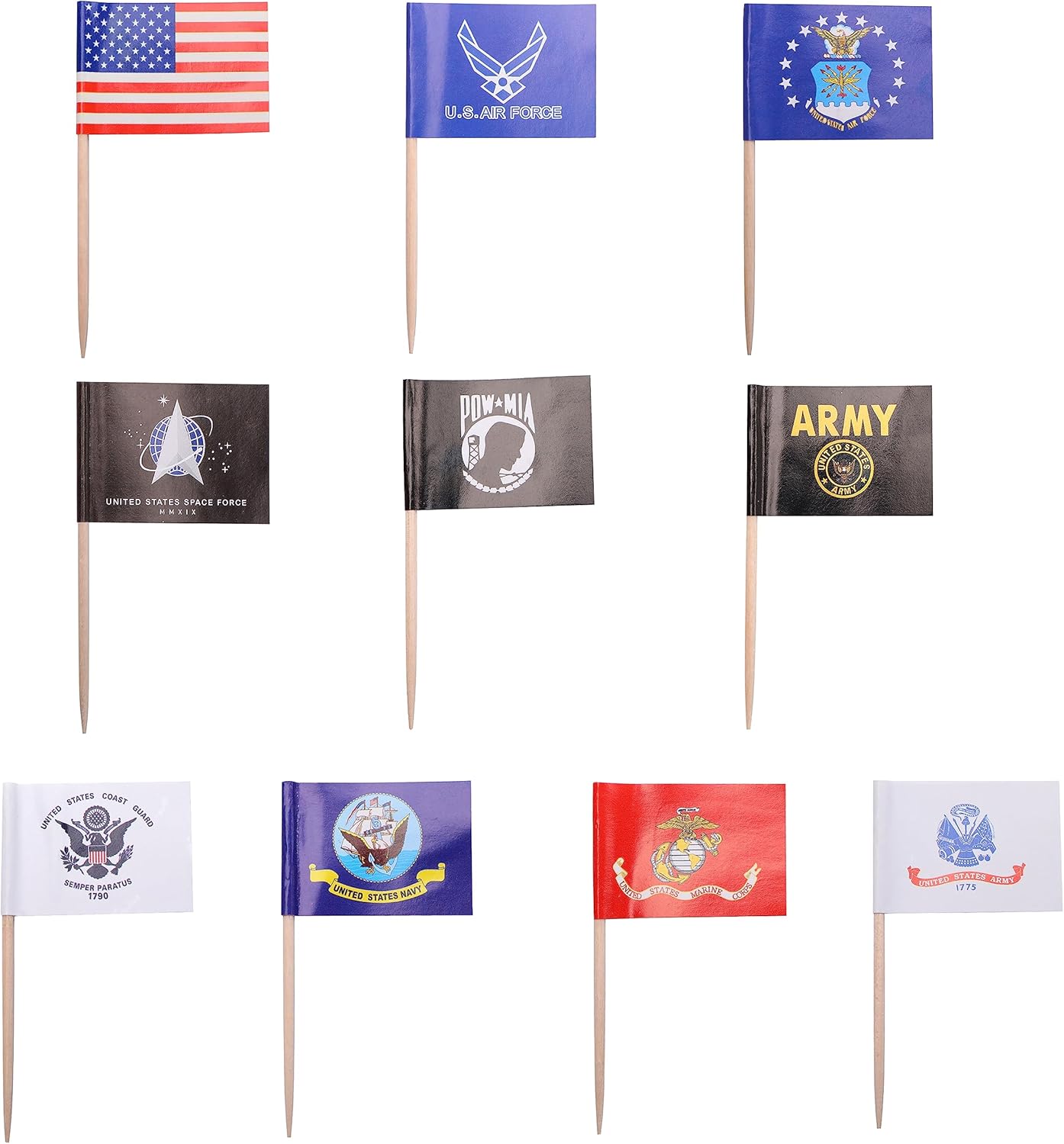 100 pcs US American Set sea, land, air, military toothpick flag Mini Small Army Armed Cupcake Toppers Stick Flag Decorations for Memorial Day,Veterans Day Decoration - Image 2