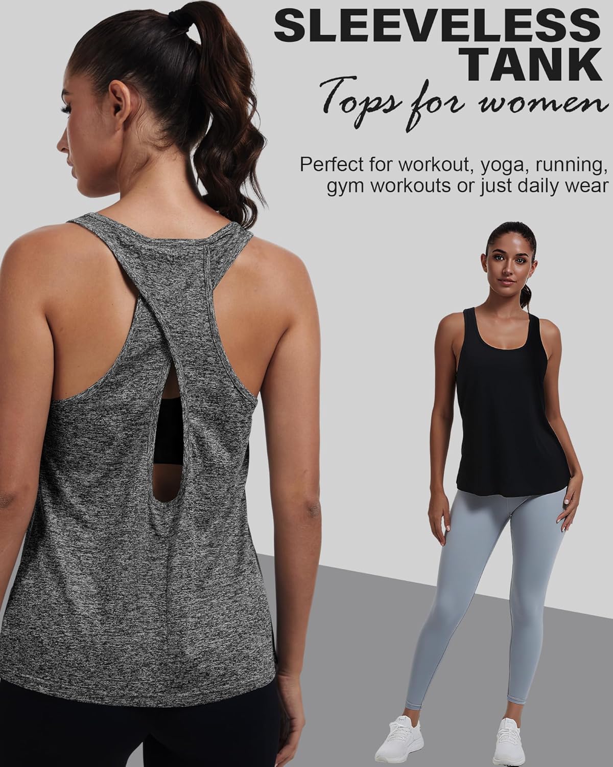 2 Pack Women's Workout Tops Open Back Racerback Tank Tops Crossback Sleeveless Athletic Running Yoga Gym Shirts - Image 4
