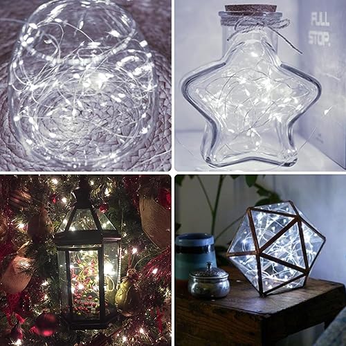 Vista 36 de Paquete de 4 100 luces LED que funcionan con pilas, con control remoto, luces parpadeantes impermeables de 33 pies con temporizador y 8 modos