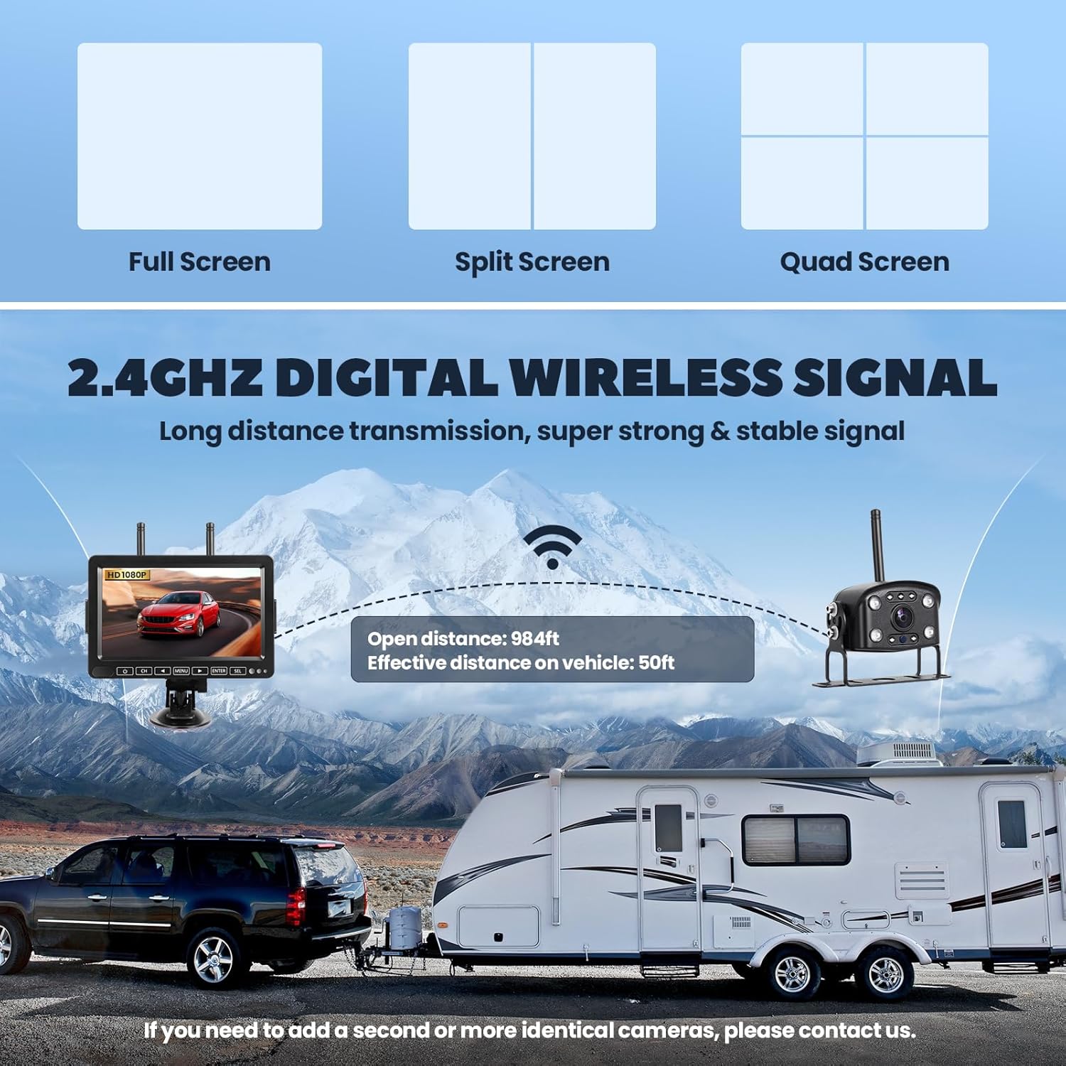 Wireless Backup Camera With 7" Monitor, RV Back Up Camera System 1080P With Video Recording, Night Vision Rear View Cameras Split Screen for Furrion RVs Car Truck Trailer Pickup Van