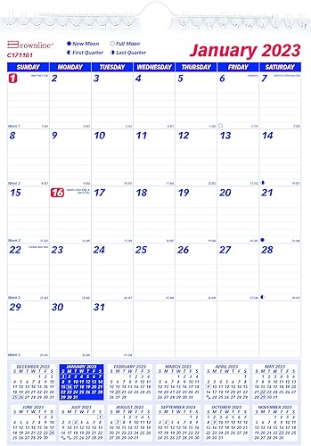 Brownline Calendario de pared de doble alambre, un mes por página, 8 x 11, hojas blancas, 12 meses (enero a diciembre) 2023