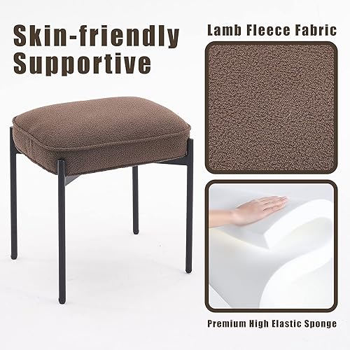Miniatura 8 de YOUNIKE Cómodo taburete otomano de terciopelo Boucle bohemio pequeño taburete copetudo con forro polar de cordero tapizado para maquillaje con patas