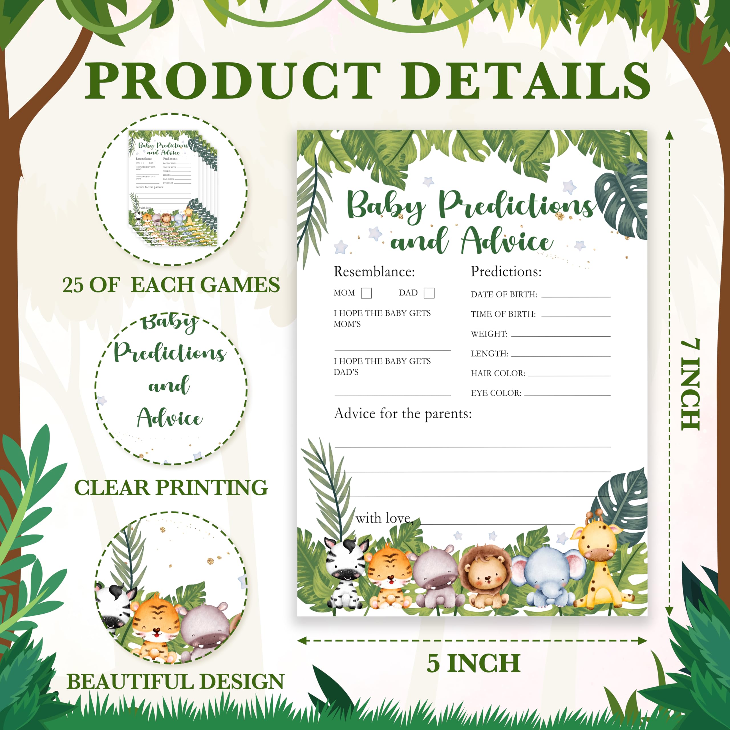 Safari Jungle Baby Shower Advice Cards For Parents | 50 Cards + Standing Sign | Gender Neutral Party Game & Decor - View #3