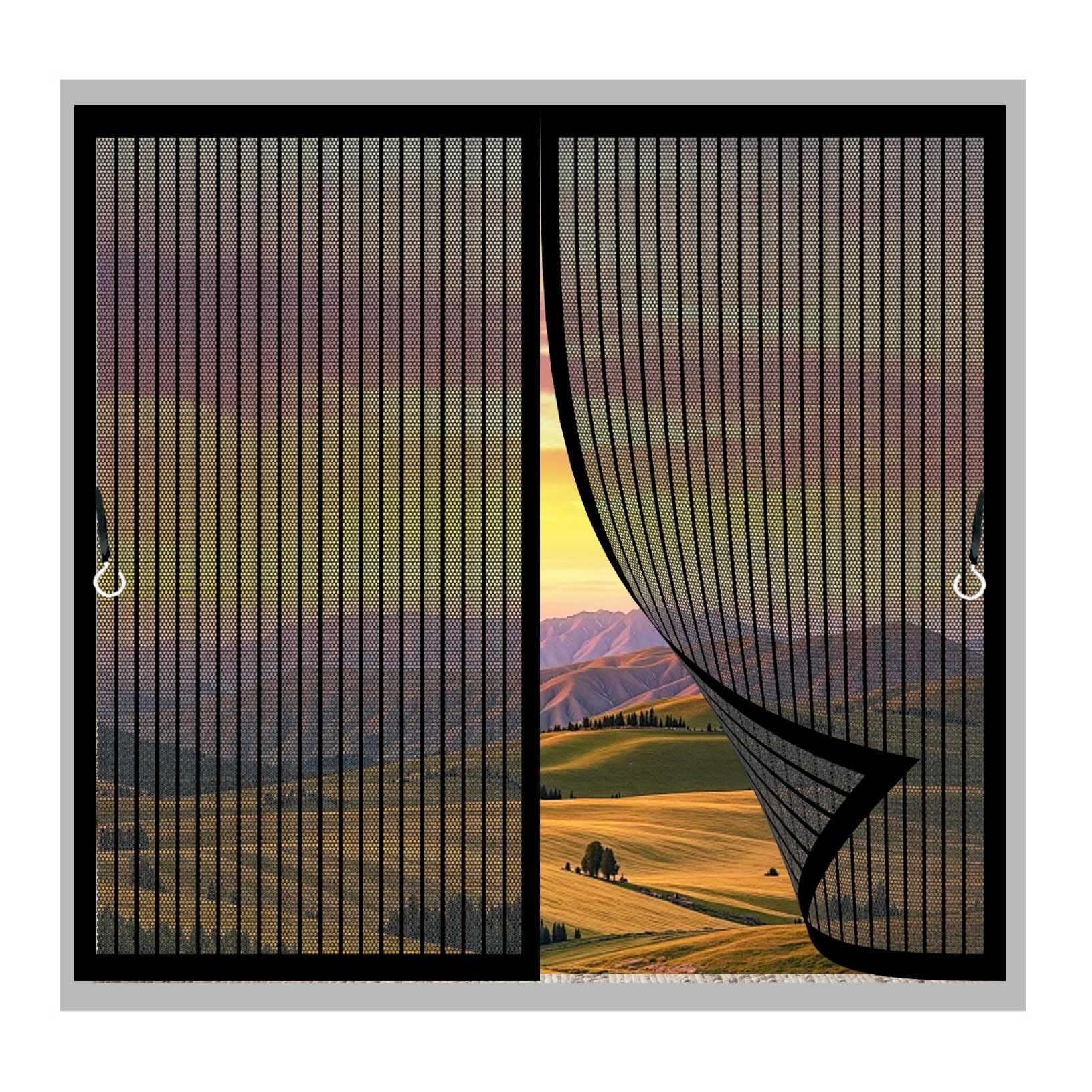 Magnetic Fly Screen Curtain 85 x 145 cm (Customizable) Closed By Magnets, Silent, Pet-Friendly, Curtain Insect Mesh, Automatically Closes for Home, Door Patio, Window, Black