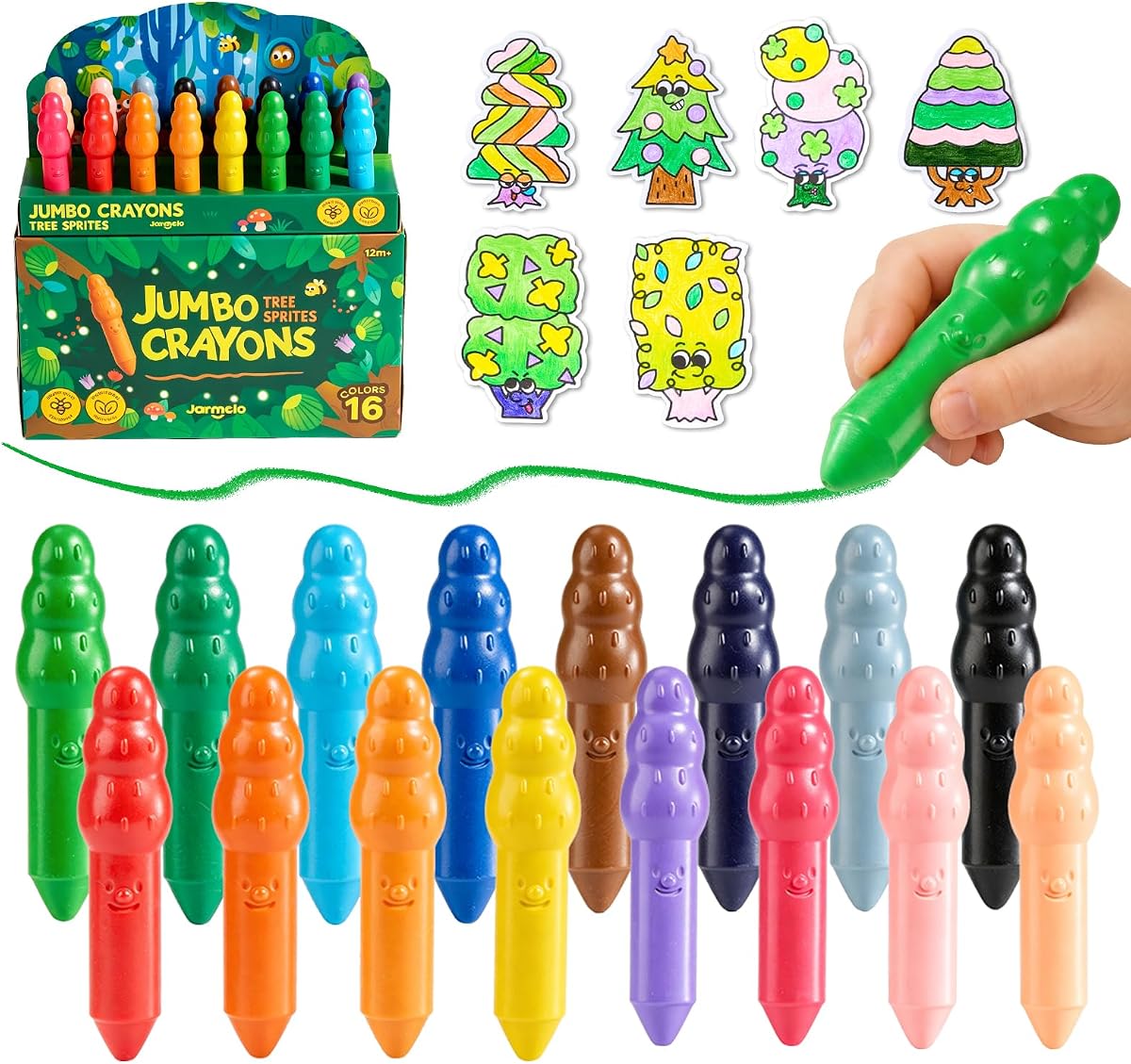 Jumbo Crayons for Toddlers 1-3, 16 Colors Non Toxic Beeswax Crayon | Unbreakable Fat Crayons Easy to Hold, Washable, Baby Safe, Mess Free Coloring for Toddlers, Art Supplies Gifts Back to School