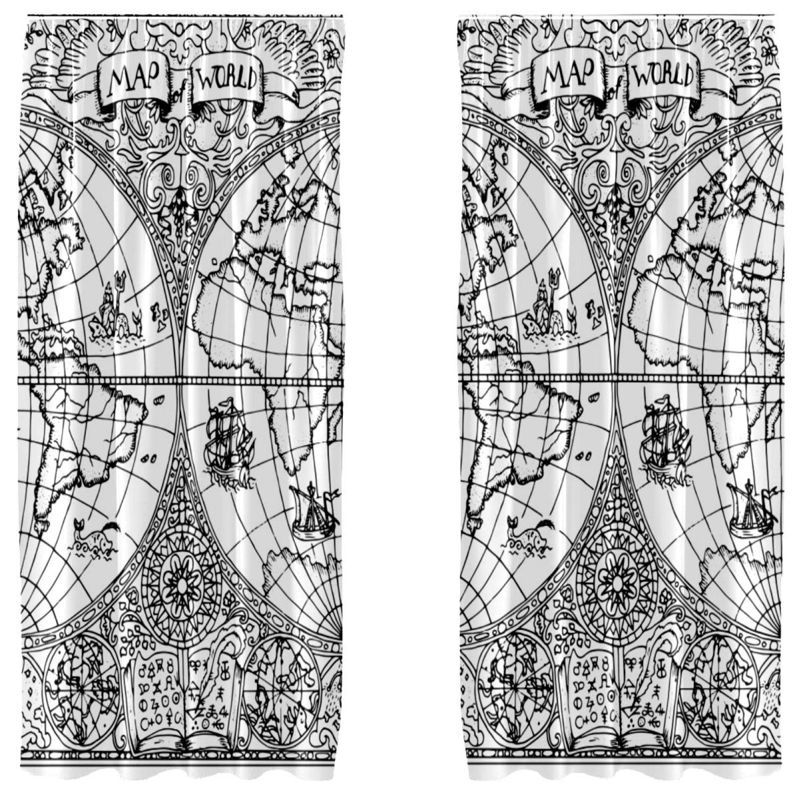 Rideaux de fenêtre motif carte nautique pour habiller de grandes baies