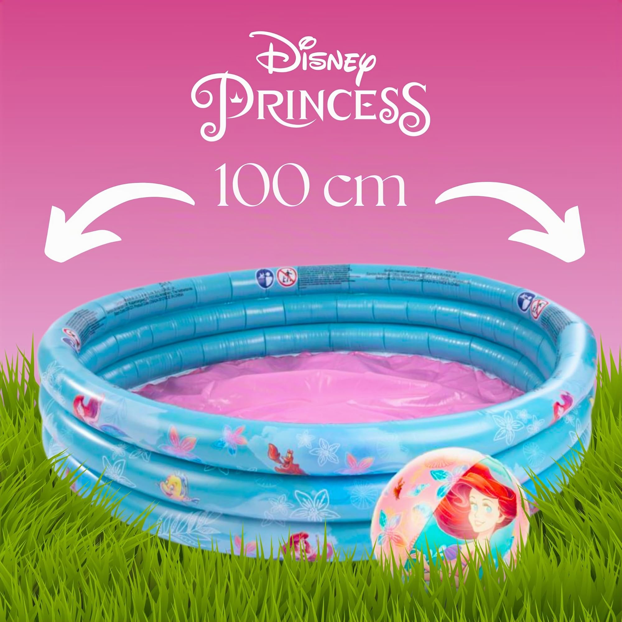 Disney Princesses Piscine Gonflable, Piscine pour Enfants Ariel Sebastian Flounder, Ronde Multicolore, 100 cm