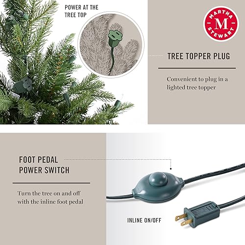 Miniatura 3 de MARTHA STEWART Natural Pine - Árbol de Navidad artificial preiluminado, 5 pies, luces blancas transparentes