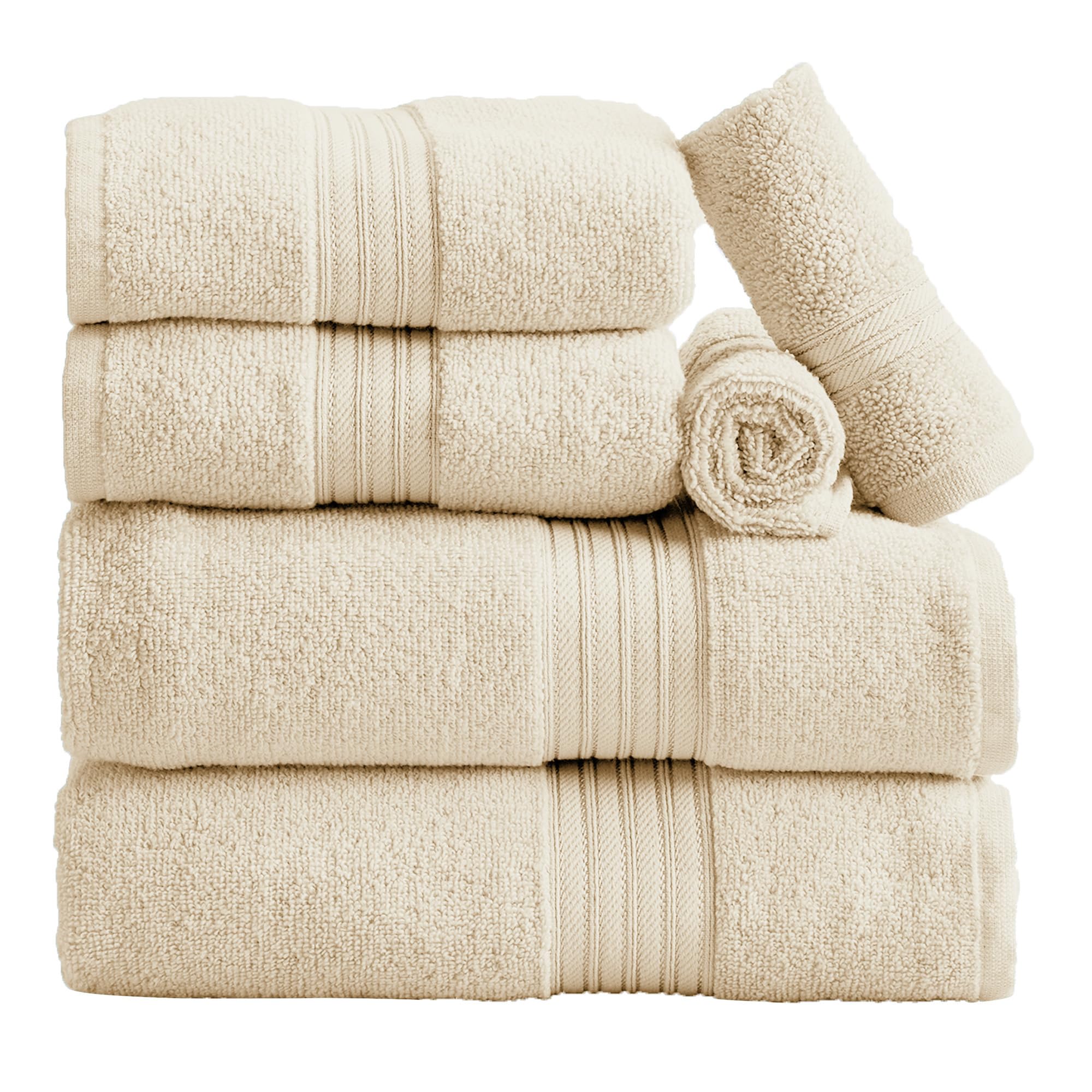 Great Bay Home Bath Towel Set - 100% Cotton 6 Piece Towel Set - Lightweight, Absorbent, Quick-Dry Towels for Bathroom (Buttermilk)