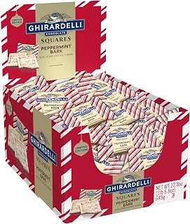 GHIRARDELLI Peppermint Bark Squares, Holiday Chocolate Candy, 22.8 oz Caddy, Individually Wrapped