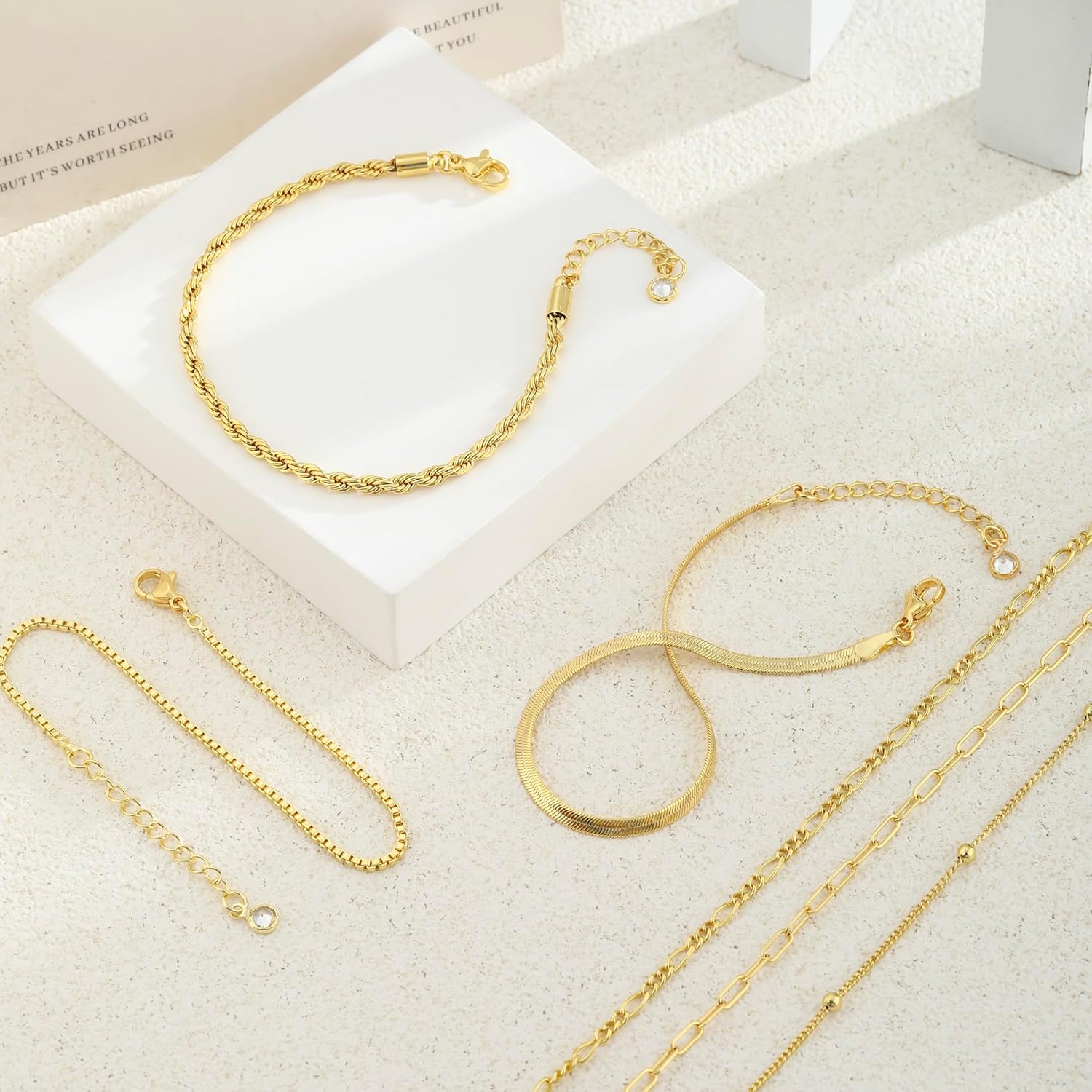 Gold/Silver Bracelets for Women Dainty 14K Gold Plated Bangle Bracelet Stack Waterproof Stackable Jewelry Set Non Tarnish Link Chain Adjustable Jewelry Gifts - Image 5