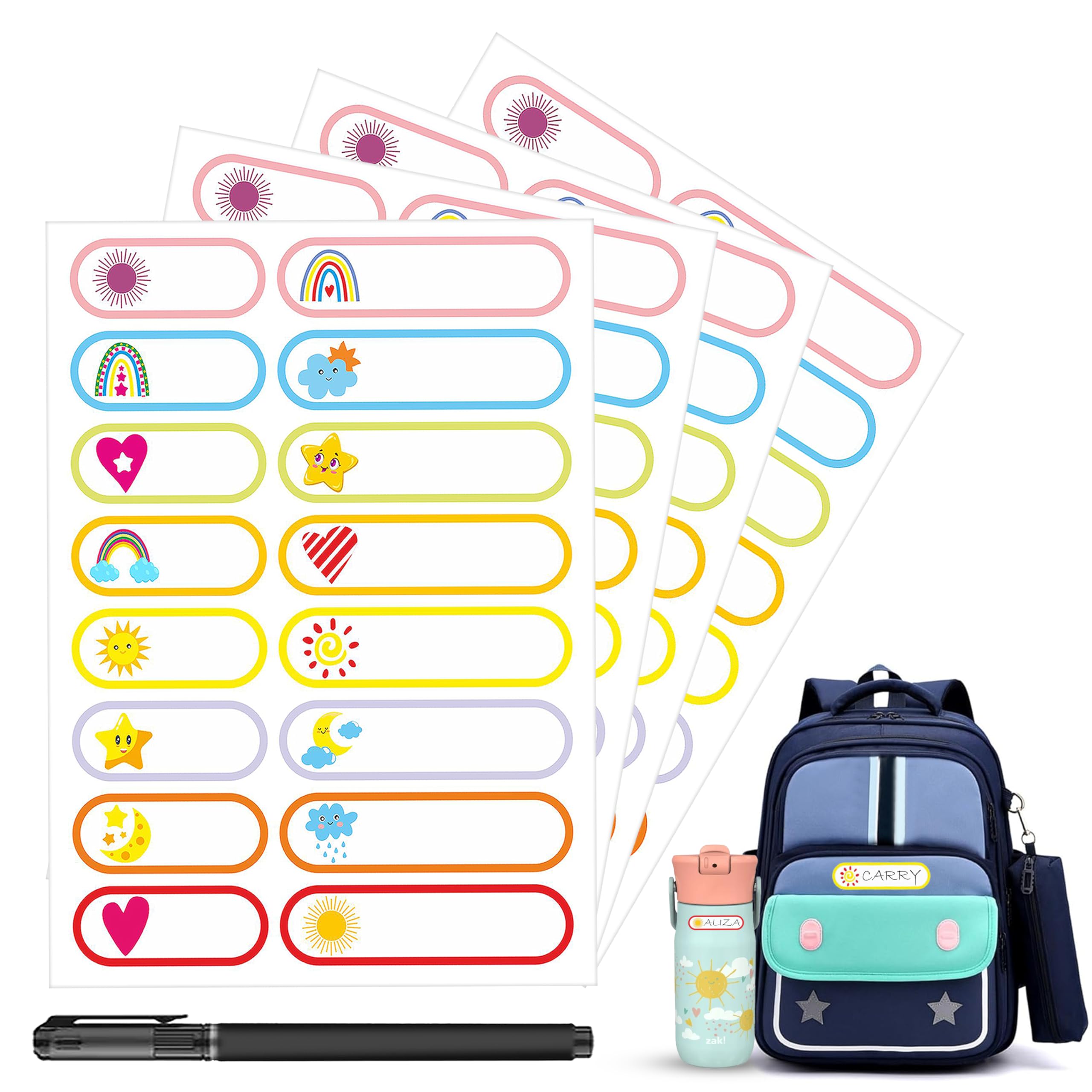 GLUN® Waterproof Name Tag Stickers, 10 Sheets 160 Count Vinyl Sticker, Bottles, Lunch, Clothes, Kitchen, Reusable Self-Adhesive Labelling Stickers
