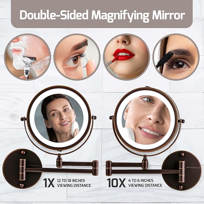 Espejo de Maquillaje con Luz OVENTE, 7" Doble Cara 1X/10X, Montaje Pared miniatura 4