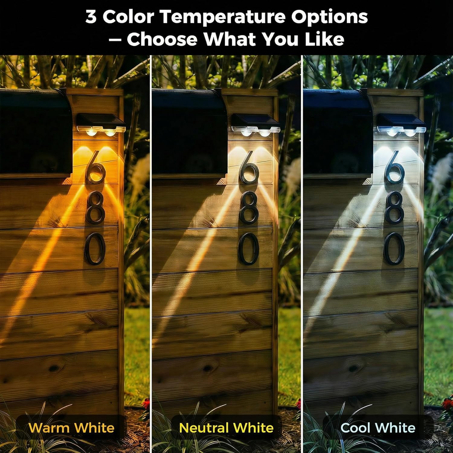 Solar Mailbox Lights 2 Pack, Outdoor Waterproof House Number Light, Dusk to Dawn Address LED Lighting, Light up Wall Sign, 3000/4500/6000K - Image 2