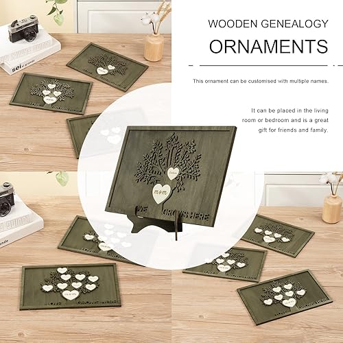 Vista 266 de Árbol genealógico con etiqueta de corazón, placas de madera grabadas personalizadas, regalos personalizados para madres, padres, escritorio, nombres