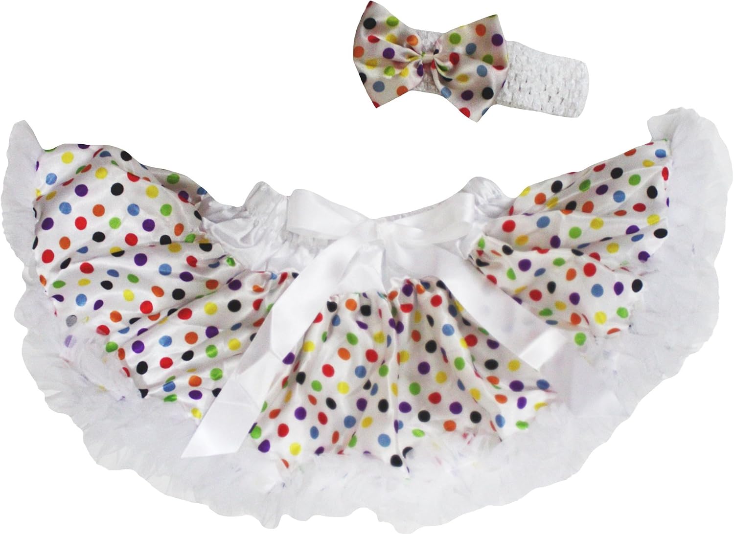 Petitebella White Rainbow Polka Dots Baby Skirt 3-12m
