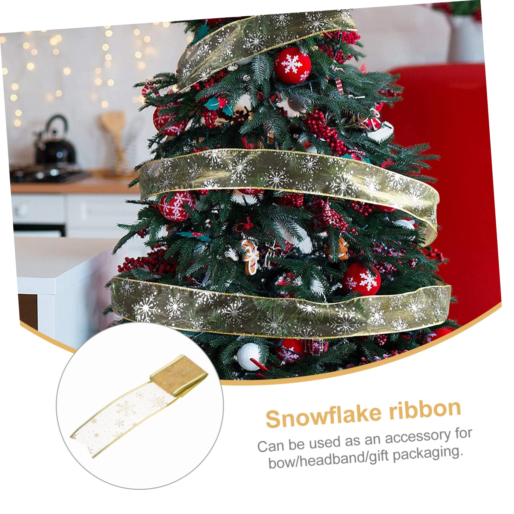 Lurrose 12 Stück Weihnachtsband Golddekorationen Weihnachtsschleifen Bänder Schneeflockenbänder Drahtband Weihnachtsband Netzband Für Roségold Gold Drahtband Stoff Golden