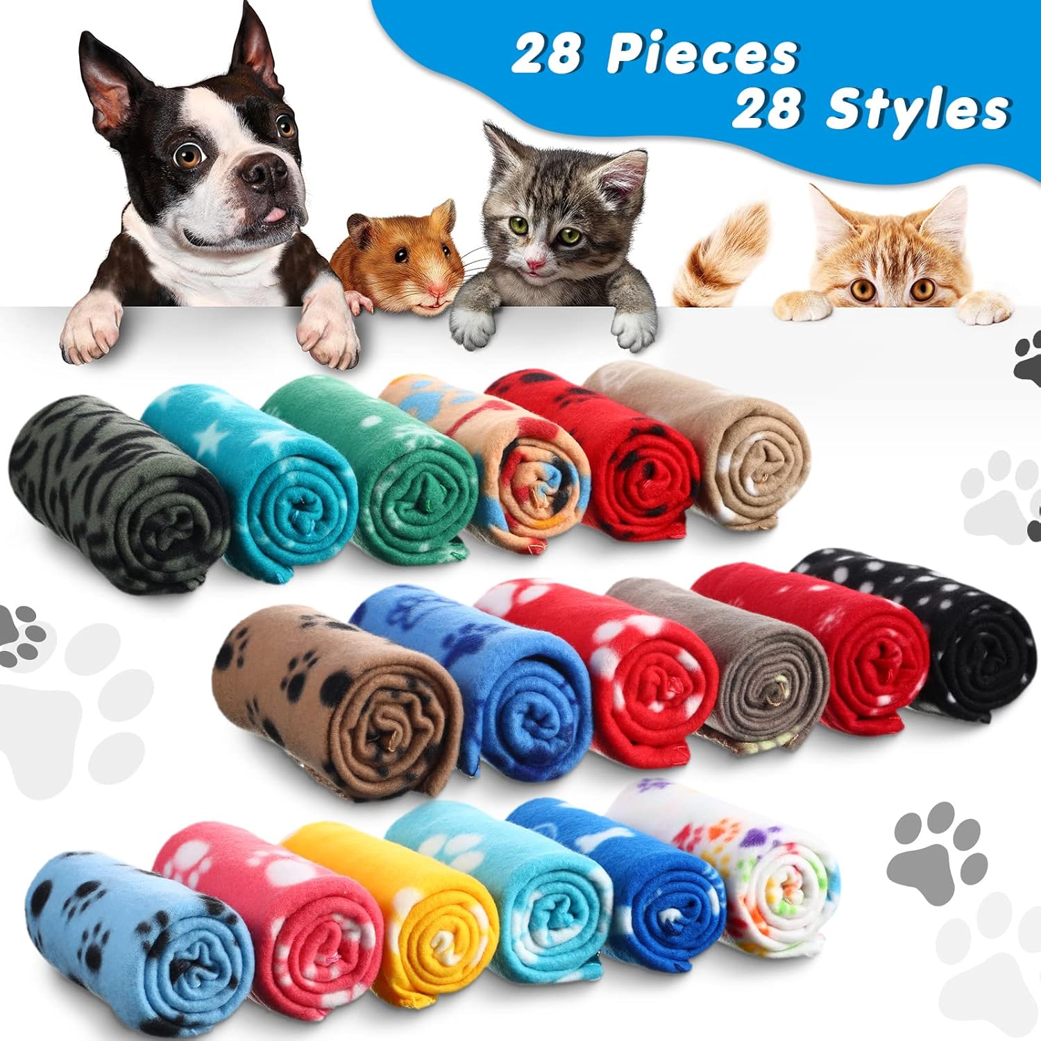 Chumia 28 Pieces Puppy Blanket Bulk Small Fleece Pet Blanket for Puppy Dogs Kitten Cats Pets Soft Warm Paw Print Sleep Mat Bed Covers, 28 Styles(27.5 x 39.3 Inch) - Image 4