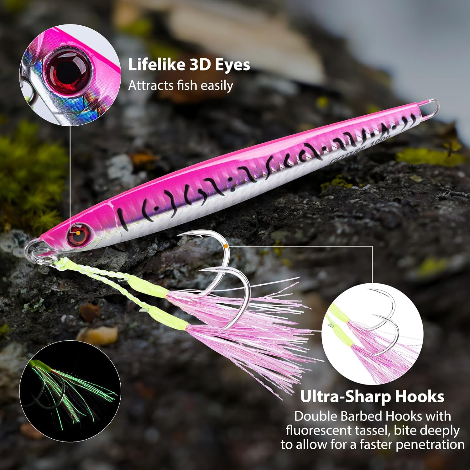 Goture Fishing Jigs,60g 80g 100g 150g Vertical Jig Saltwater Freshwater, Jig Fishing Lures with Double Assist Hooks, Speed Fast Fall Jigs Jigging Spoon Lures, Gifts for Men