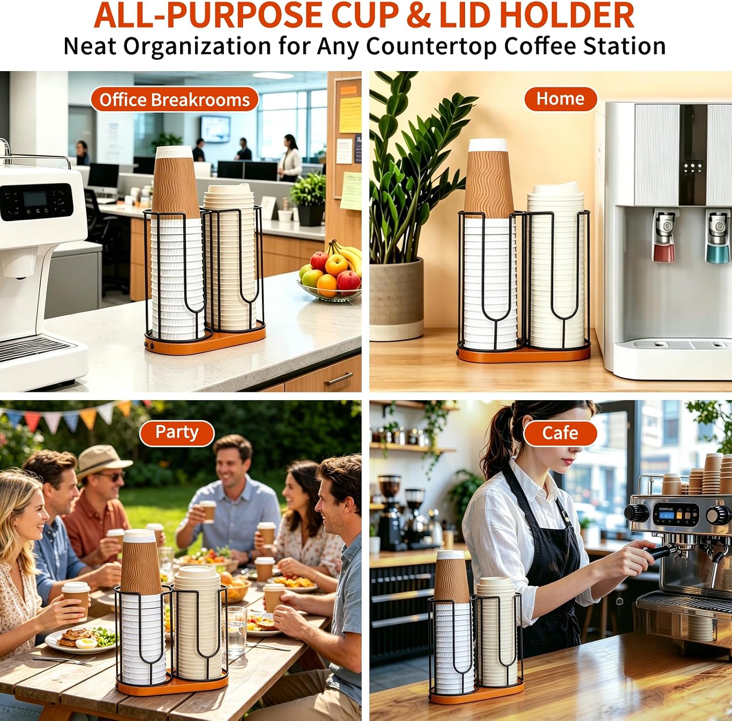 2-Slot Coffee Cup Dispenser Wood Metal Tabletop Organizer