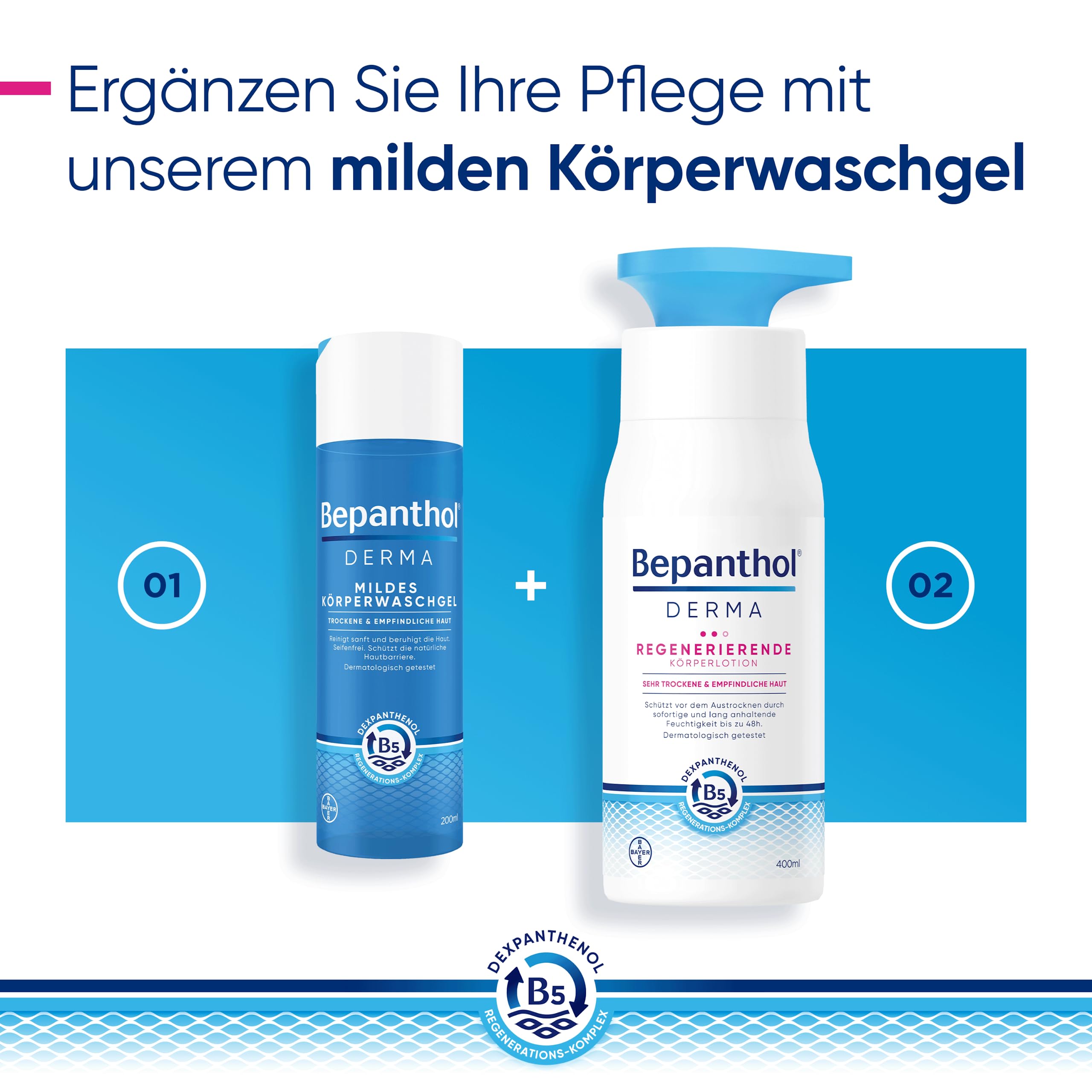 Bepanthol DERMA Regenerierende Körperlotion| Körperpflege für empfindliche und sehr trockene Haut, dermatologisch getestete Feuchtigkeitscreme mit Dexpanthenol | 400ml Pumpspender