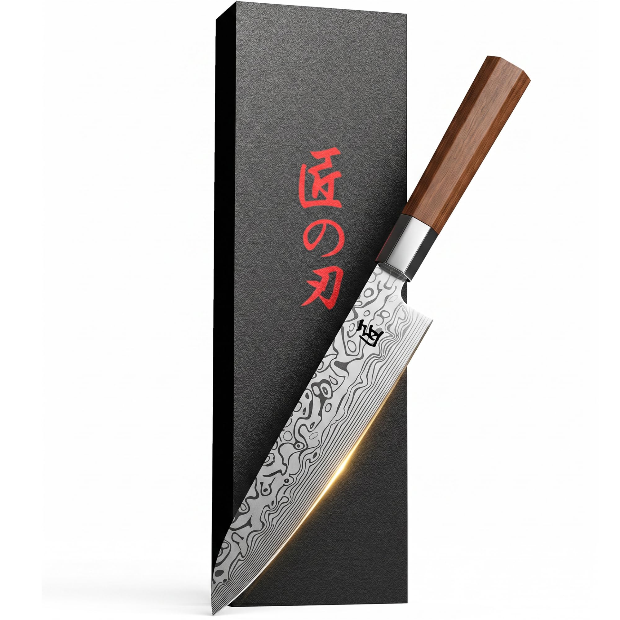 INTIGNIS VG10 Damast Gyuto Kochmesser 20 cm, Japanisches Messer Geschenkbox | VG10-Kern, 67-lagiger Damast, 20 cm Gyuto, WA-Holzgriff, Tuch, HRC-Zertifikat, EVA-Box