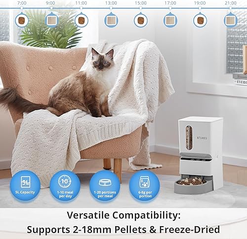 Miniatura 5 de Comederos automáticos para gatos, dispensador automático de alimentos para gatos con doble tolva con preservación de frescura, comederos