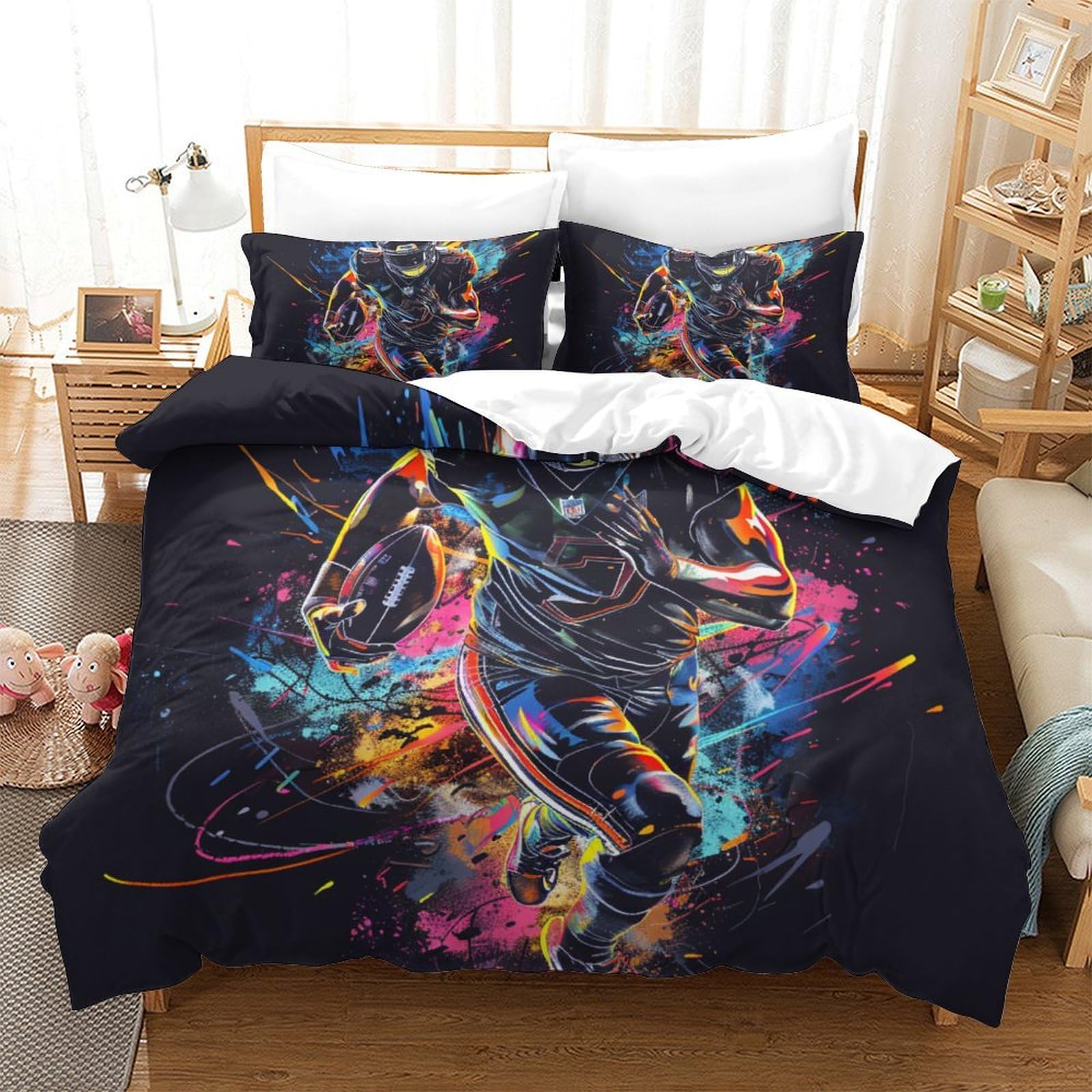 Housse de couette résistant football 3 pièces literie garçons adultes 260x220