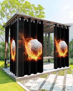 Outdoor Curtains for Patio, Golf Ball Waterproof Blackout Outside Curtain for Porch/Pergola/Gazebo, Sport Modern Glowing Burning Classic Art Thermal Insulated Drapes for Cabana, 1 Panel, 54 x 84 Inch