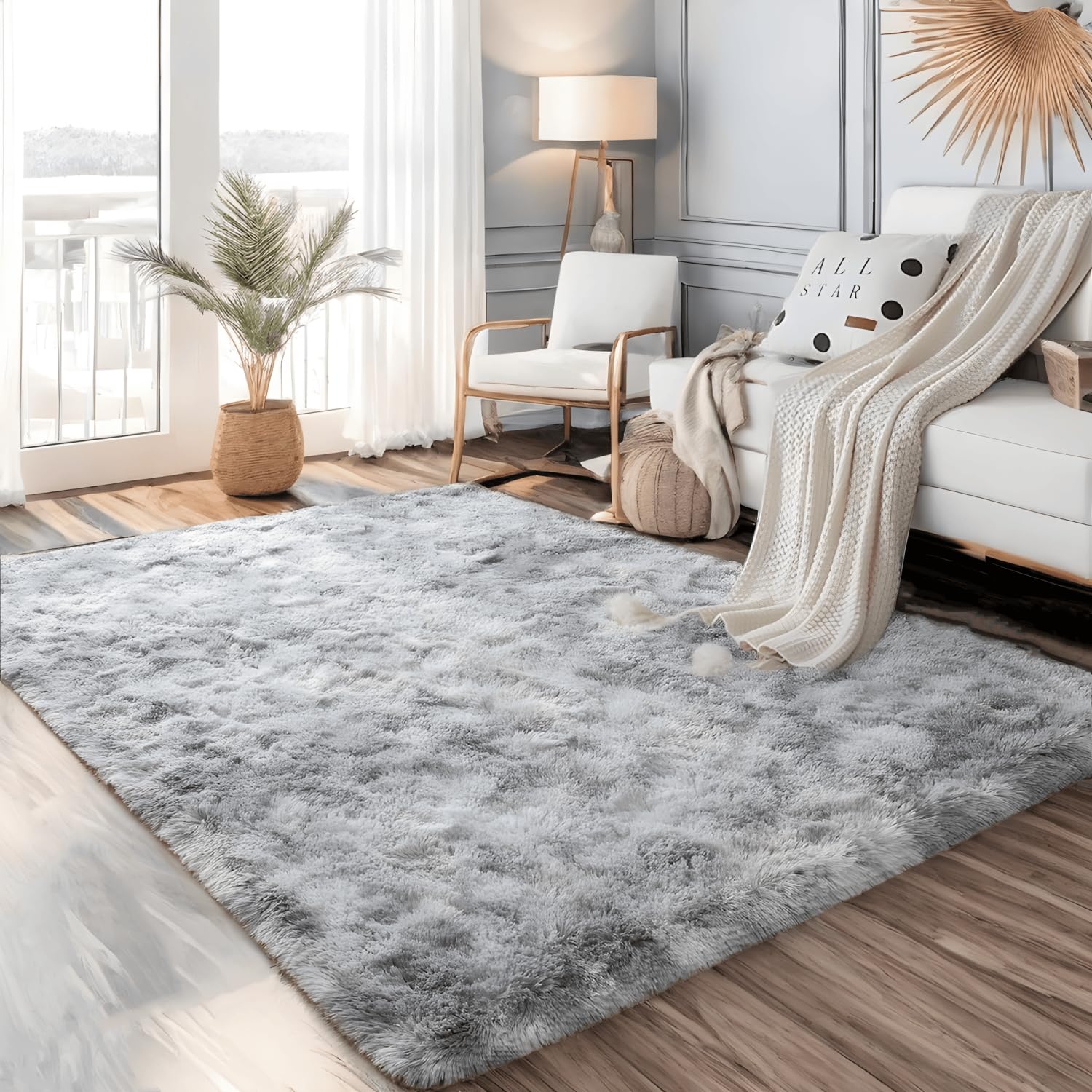 Lanyesky Alfombra Grande de Pelo Largo esponjoso y Lavable, para salón, Dormitorio o Habitación (80x120cm, Gris Claro)