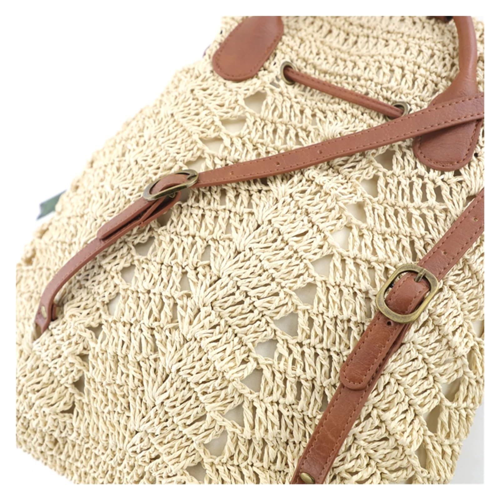 Zaino da Donna in Paglia Intrecciata a Mano, Casual, da Spiaggia, per Vacanze, a Tracolla, a Secchiello