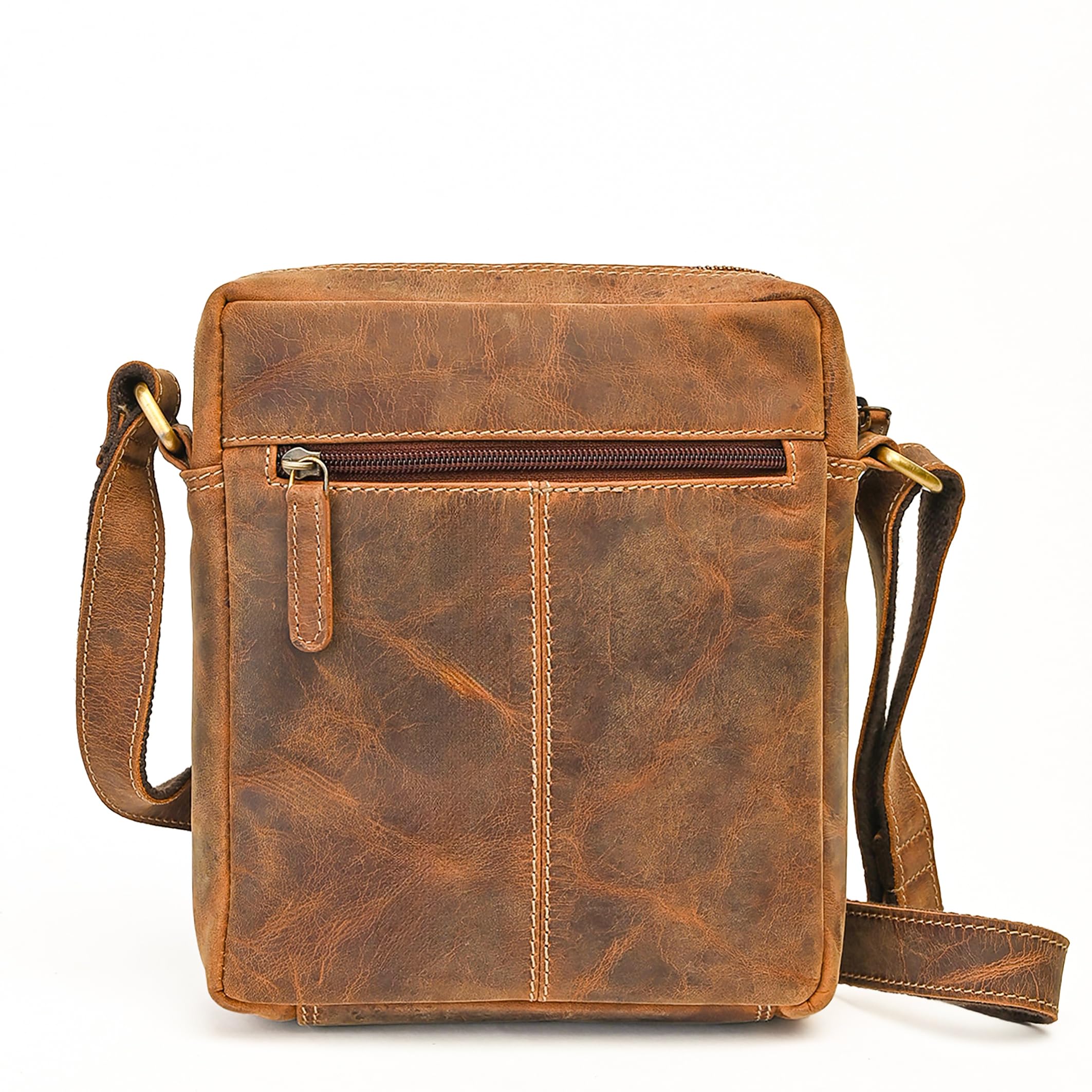 ALMADIH kleine Leder Umhängetasche Herren 9.7 Zoll iPad – EMIL braun - Kompakte Ledertasche für Reisen & Alltag Messenger Schultertasche Freizeittasche Tablet Herrentasche Damen